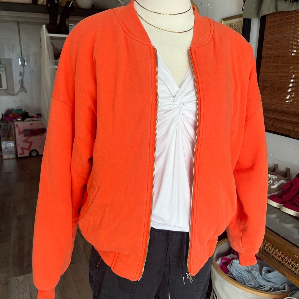 Jones New York Orange Bomber Jacket Zipper
